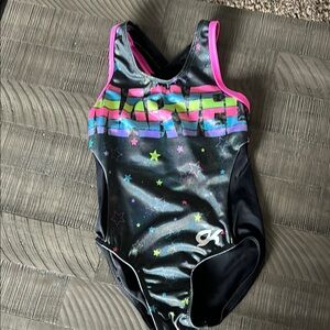 GK Marvel Black and Multicolor Gymnastics Leotard